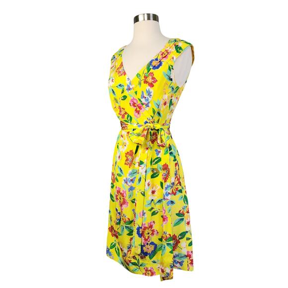 Kate Spade Womens Cathleen Silk Wrap Dress Size 6 Yellow Floral Brunch Designer - Picture 4 of 16